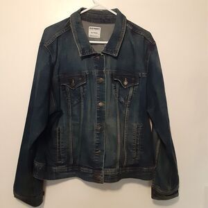 OLD NAVY Jean Jacket Womens XXL Dark Wash Trucker Style Denim Button Up